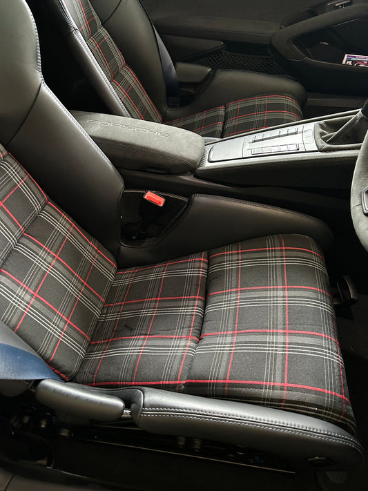 Seat insert cover set for cars with Porsche 918 fixed bucket seats - Red striped OE tartan