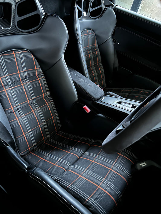 Porsche 918 (fixed) seat insert cover set - Orange tartan