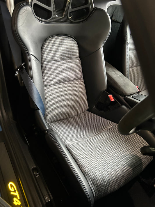 Seat insert cover set for Porsche fixed bucket seat (918 style) - Houndstooth - grey/black/blue