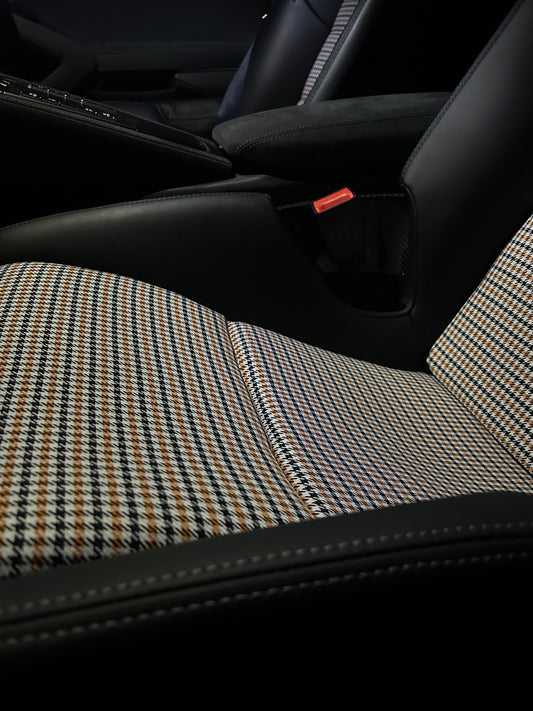 Porsche 918 (fixed) bucket seat insert cover set - Orange infused Pepita