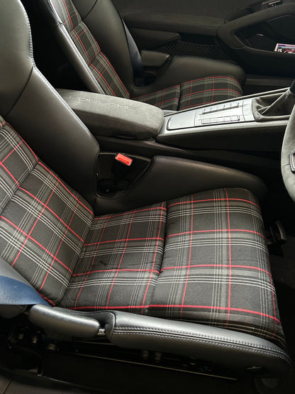 Seat insert cover set for cars with Porsche 918 fixed bucket seats - Red striped OE tartan