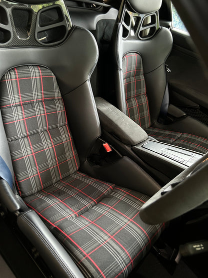 Seat insert cover set for cars with Porsche 918 fixed bucket seats - Red striped OE tartan