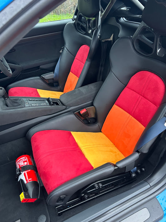 Porsche 918 (fixed) bucket seat insert cover set - Alcantara tri colour (extra stitch)