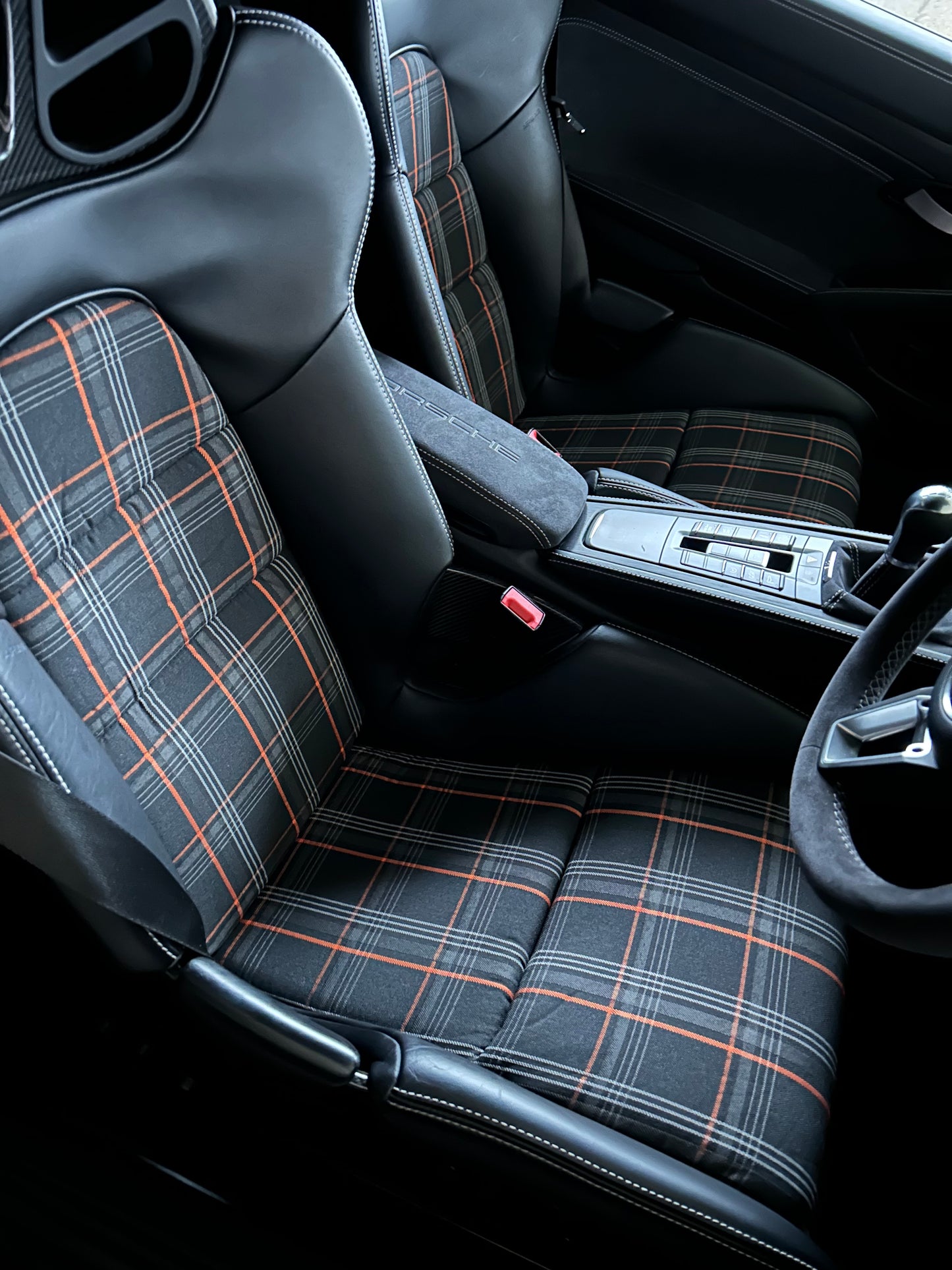 Porsche 918 (fixed) seat insert cover set - Orange tartan