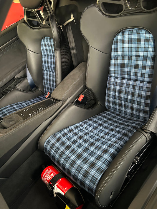 Porsche 918 (fixed) bucket seat insert seat covers - Spirit Of Le Mans Tartan