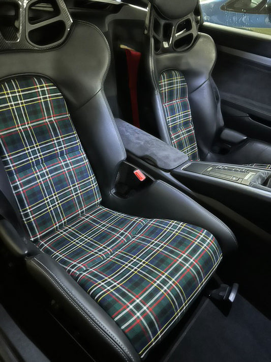 Porsche 918 (fixed) bucket seat insert cover set - Scott green modern tartan